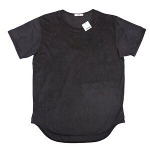 EPTM Gray Faux Suede Longlined Scallop Pin hole Long Muscle Hipster Shirt Sz XXL